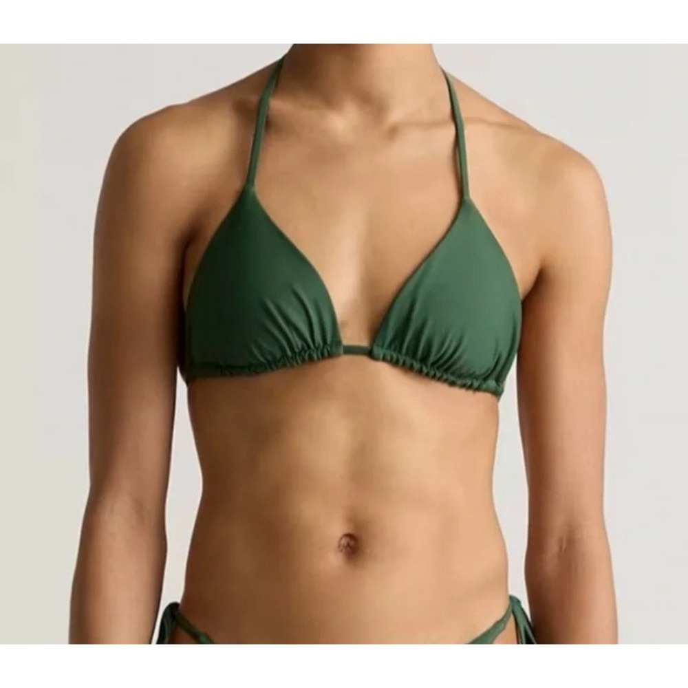 quince italian padded triangle bikini top in palm green, women size small